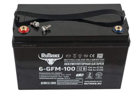 Стационарный аккумулятор RuTrike 6-GFM-100 (12В/108Ач-C20/AGM)