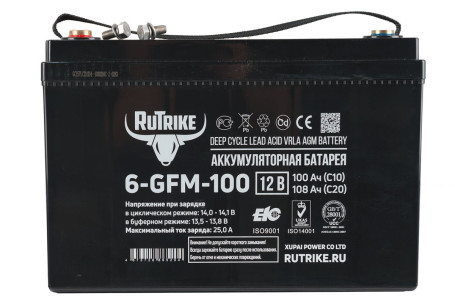 Стационарный аккумулятор RuTrike 6-GFM-100 (12В/108Ач-C20/AGM)