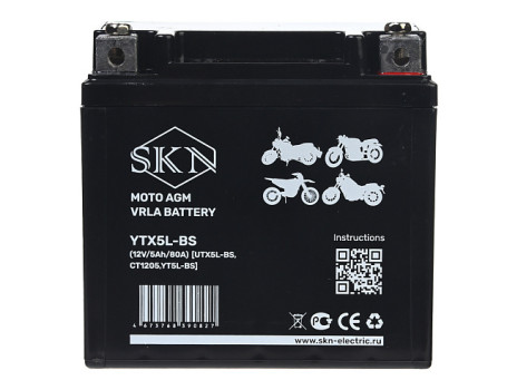 Аккумулятор для мототехники SKN YTX5L-BS (12В/5Ач/AGM)