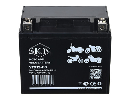Аккумулятор для мототехники SKN YTX12-BS (12В/12Ач/AGM)