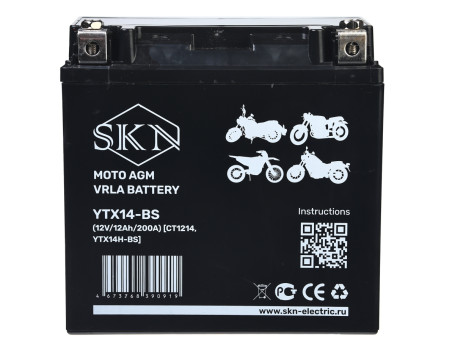 Аккумулятор для мототехники SKN YTX14-BS (12В/12Ач/AGM)