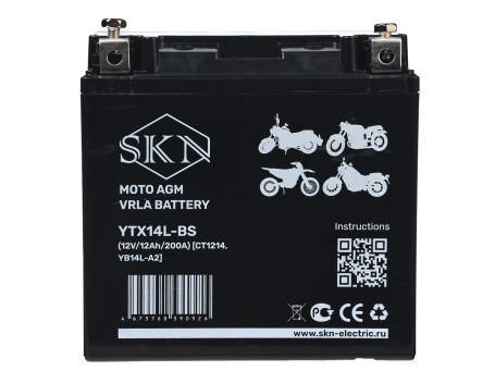 Аккумулятор для мототехники SKN YTX14L-BS (12В/12Ач/AGM)