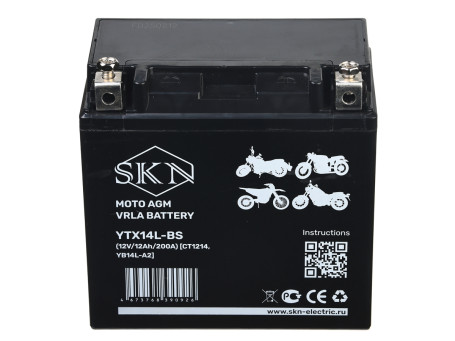 Аккумулятор для мототехники SKN YTX14L-BS (12В/12Ач/AGM)