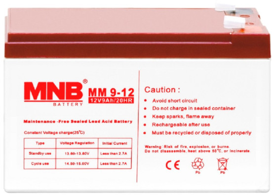 Аккумулятор для ИБП MNB MM 9-12 (12В/9Ач/AGM)