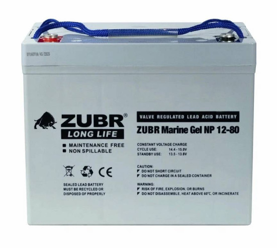 Тяговый аккумулятор ZUBR Marine Gel NP 12V80Ah  (12В/80Ач/Gel)