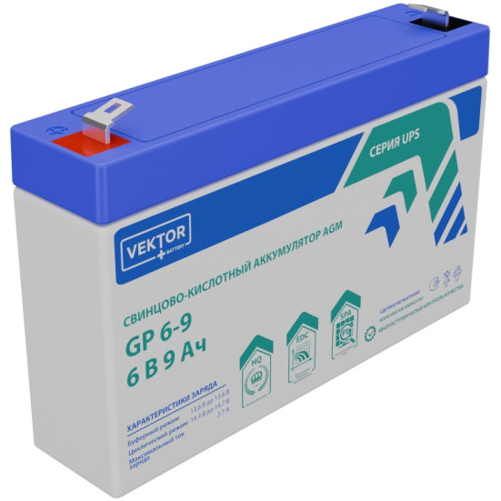 Аккумулятор для ИБП VEKTOR BATTERY GP 6-9S (6В/9Ач/AGM)